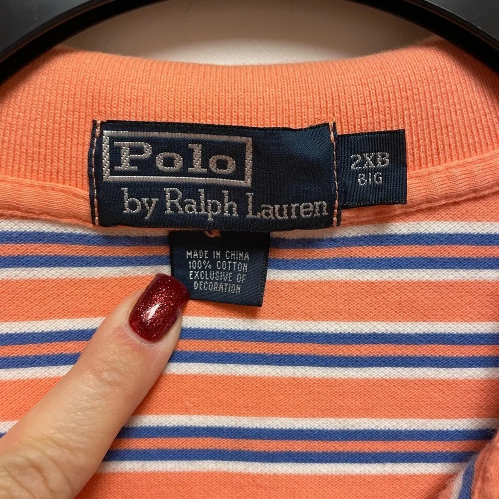 Ralph Lauren Sz XXL Big and Tall Vibrant Light Orange & Blue Striped Polo Shirt